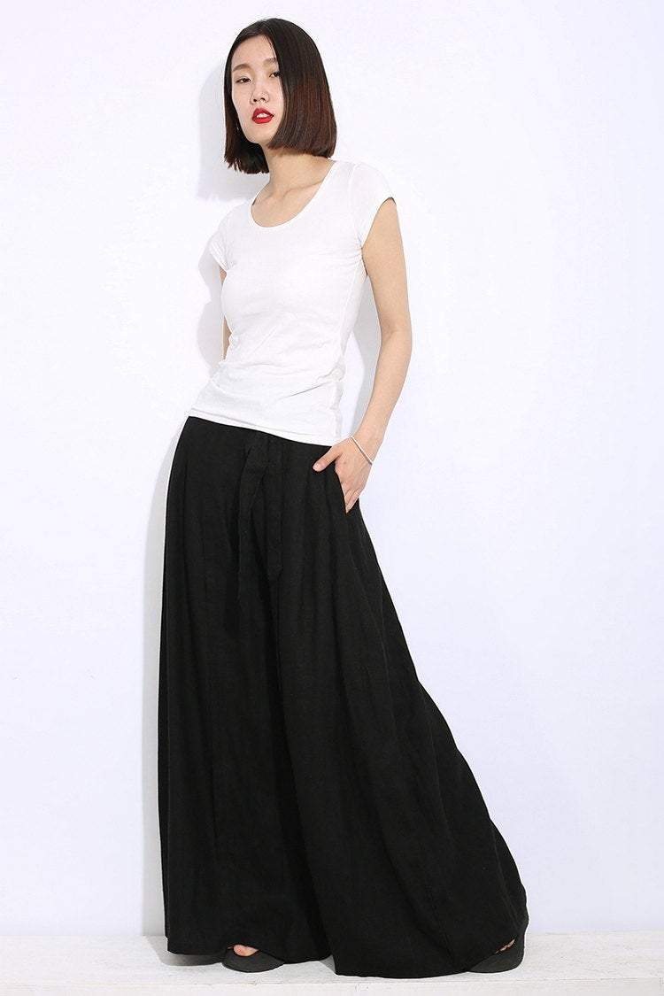 black pants, palazzo pants, linen pants, womens pants, wide legged pants, womens palazzo pants, maxi pants, black linen pants C312