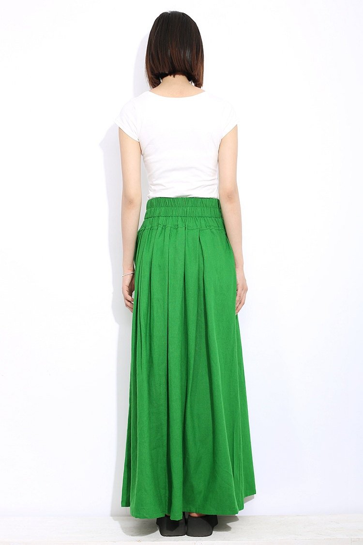 Green linen womens skirt, maxi womens summer skirt, long skirt with pockets, elastic skirt, Long linen skirt, linen pleated skirt C310