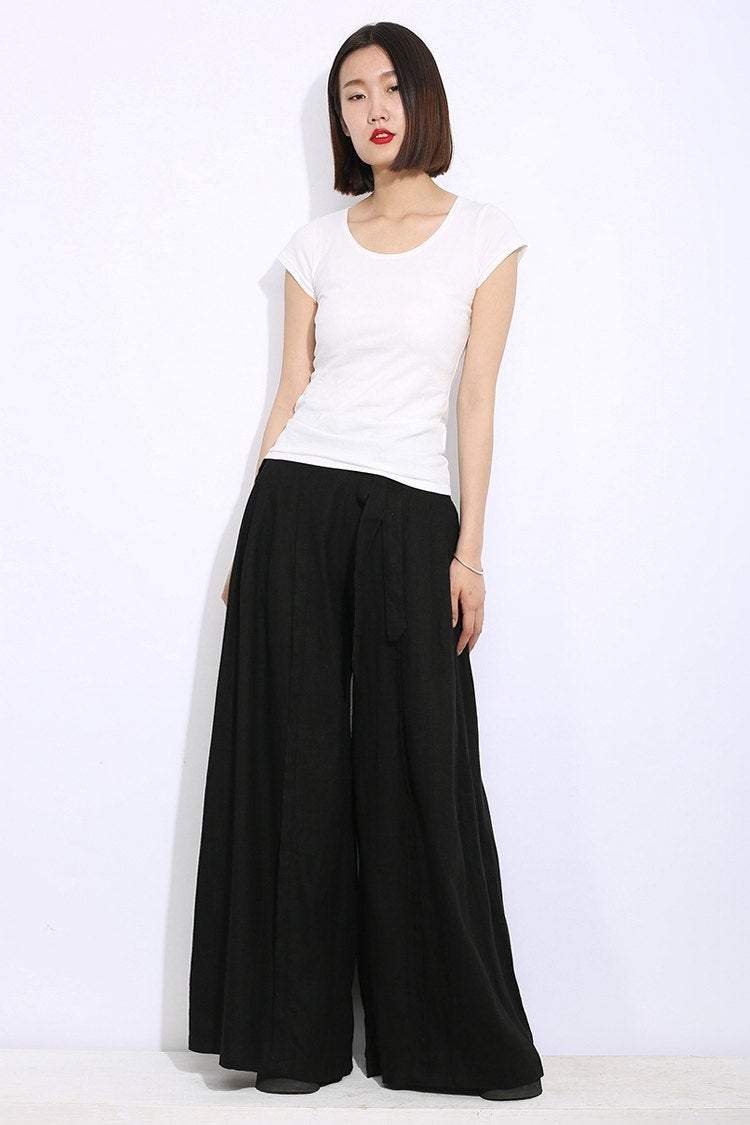 black pants, palazzo pants, linen pants, womens pants, wide legged pants, womens palazzo pants, maxi pants, black linen pants C312