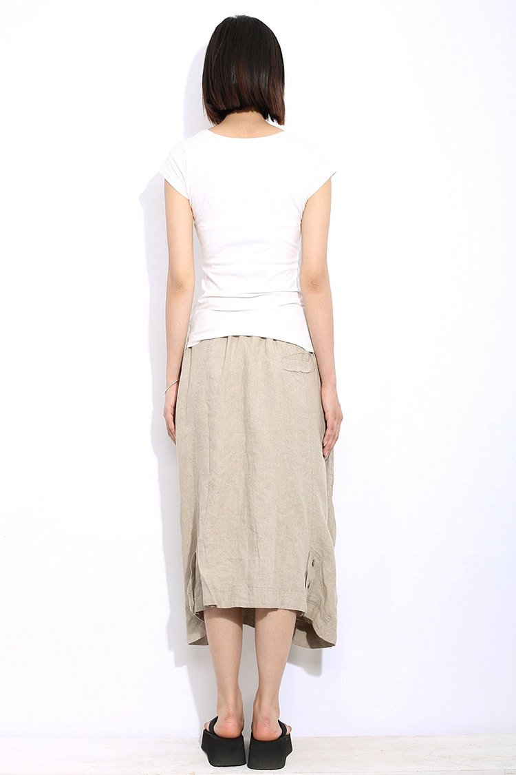 Casual Linen Skirt, Beige linen skirt, midi womens skirt, Cream Beige Mid-Length Woman's Skirt with Drawstring Waist Plus Size Clothing C321