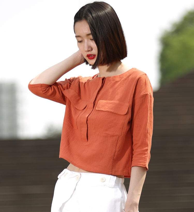 Orange linen top, loose linen top, linen top, mini tops C498