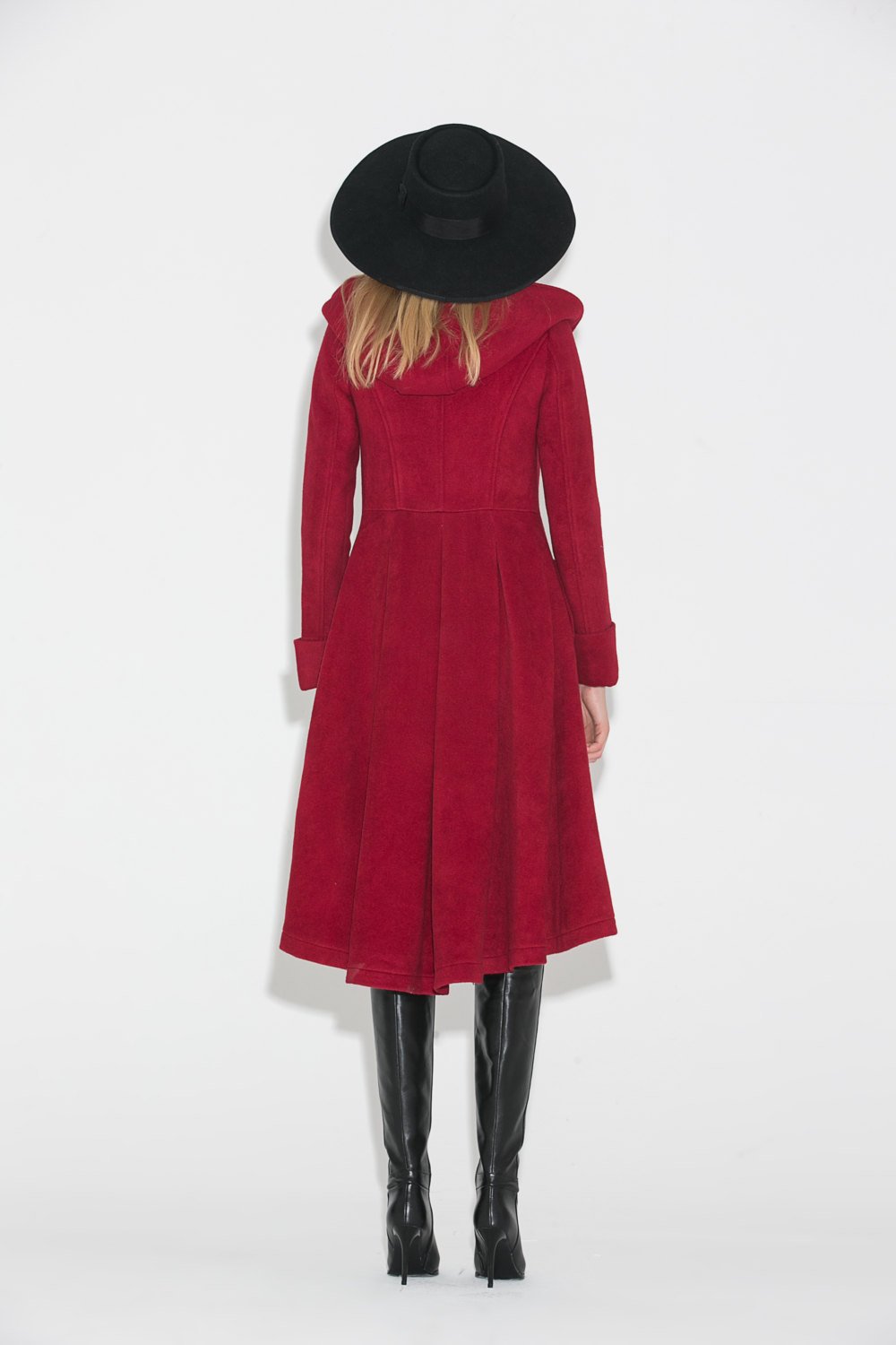 Red Wool Coat , Hooded wool Coat, wool coat, womens coats, Asymmetrical Hem Coat, red hooded coat, long red coat, Military Coat C680