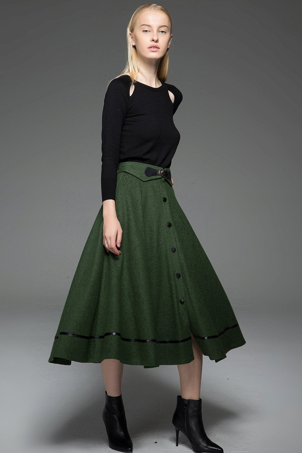 A-Line Winter Warm Midi-Length Skirt C760