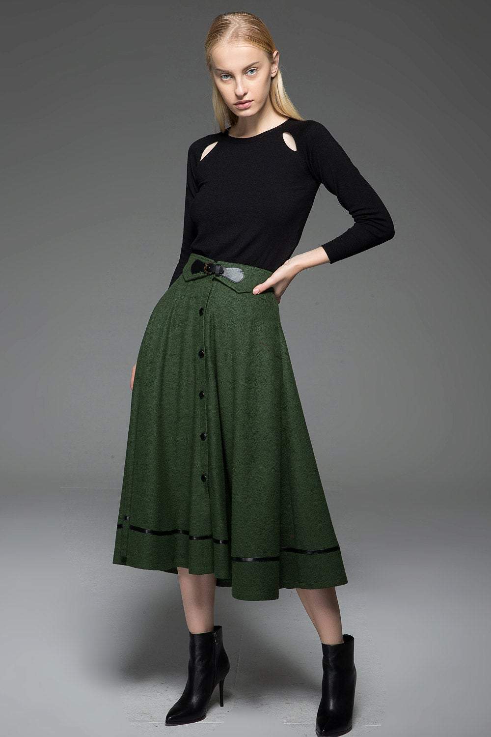 A-Line Winter Warm Midi-Length Skirt C760