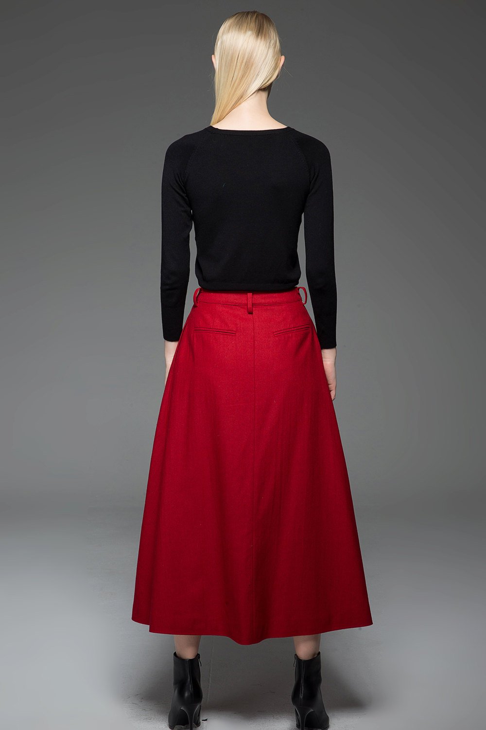 Red skirt, wool skirt, Long skirt, winter skirt, maxi skirt, button skirt, womens skirts, red wool skirt, maxi wool skirt, pocket skirt C761