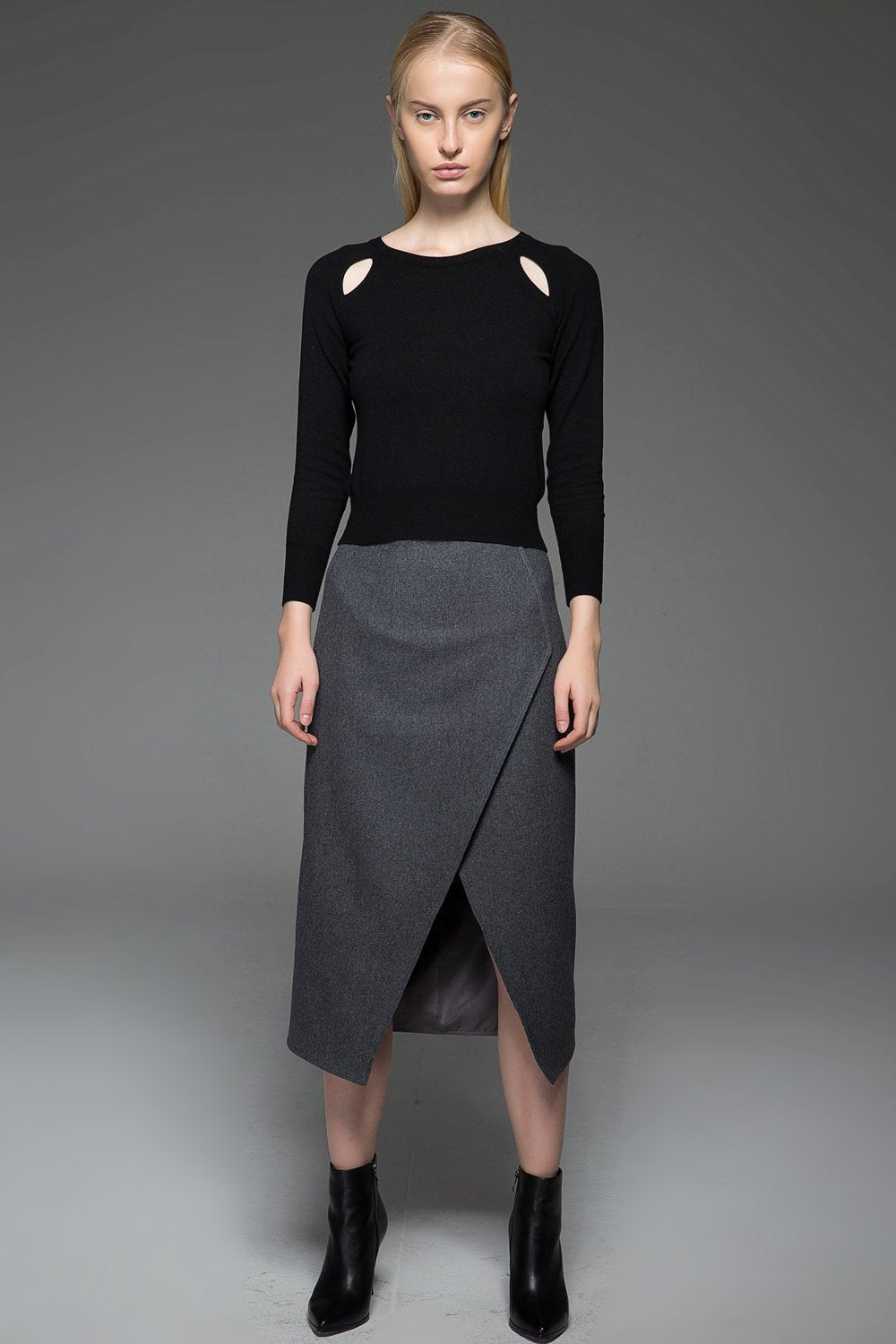 Pencil skirt, wool skirt, asymmetrical skirt, winter skirt, office skirt, formal skirt, unique skirt, designer skirt, gray skirt C763