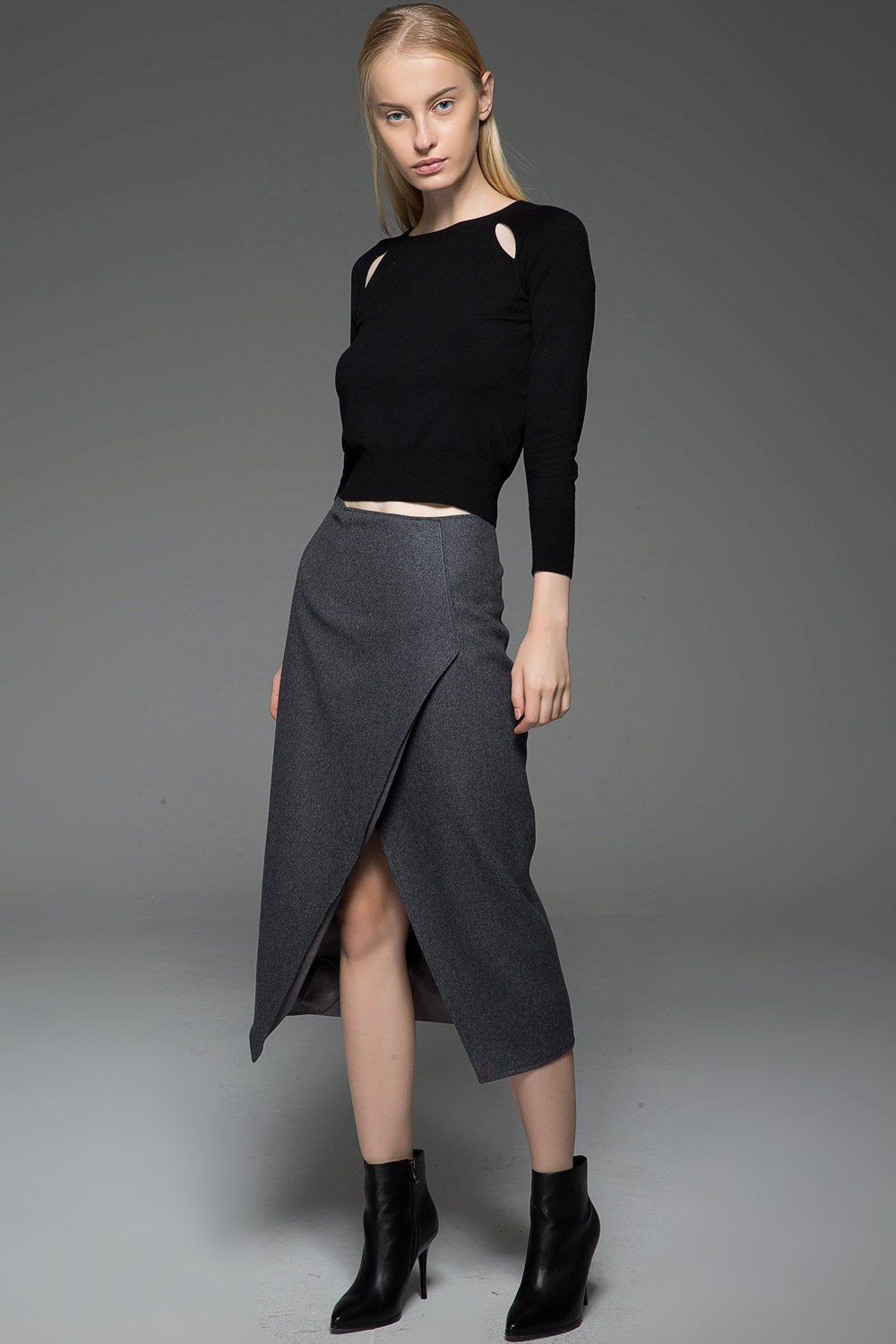 Pencil skirt, wool skirt, asymmetrical skirt, winter skirt, office skirt, formal skirt, unique skirt, designer skirt, gray skirt C763