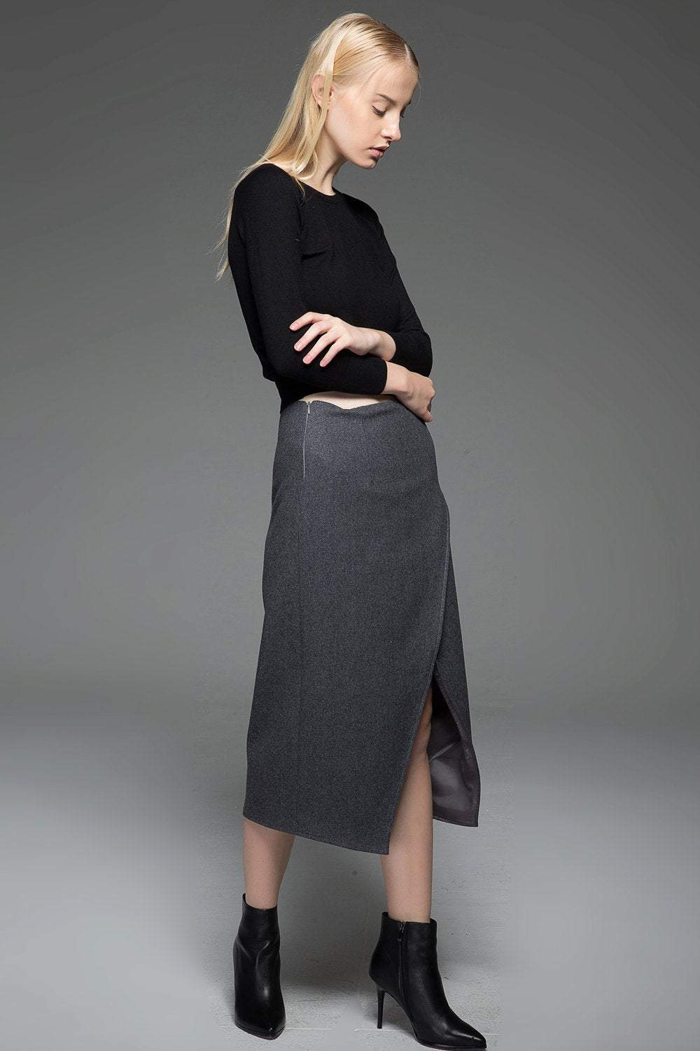 Pencil skirt, wool skirt, asymmetrical skirt, winter skirt, office skirt, formal skirt, unique skirt, designer skirt, gray skirt C763