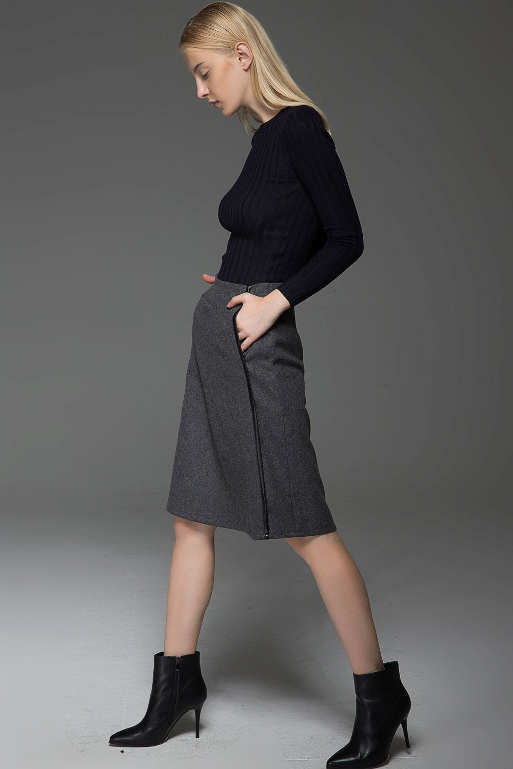 Gray skirt, wool skirt, winter skirt, womens skirts, midi skirt, gray wool skirt, office skirt, wool skirt women, winter wool skirt C774