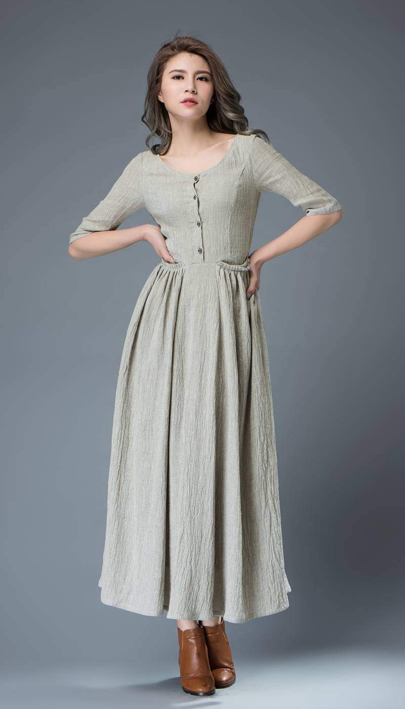 women's Linen maxi dress C815#