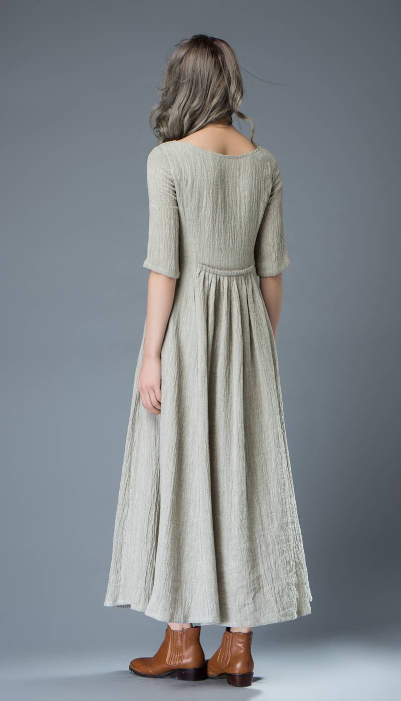 women's Linen maxi dress C815#