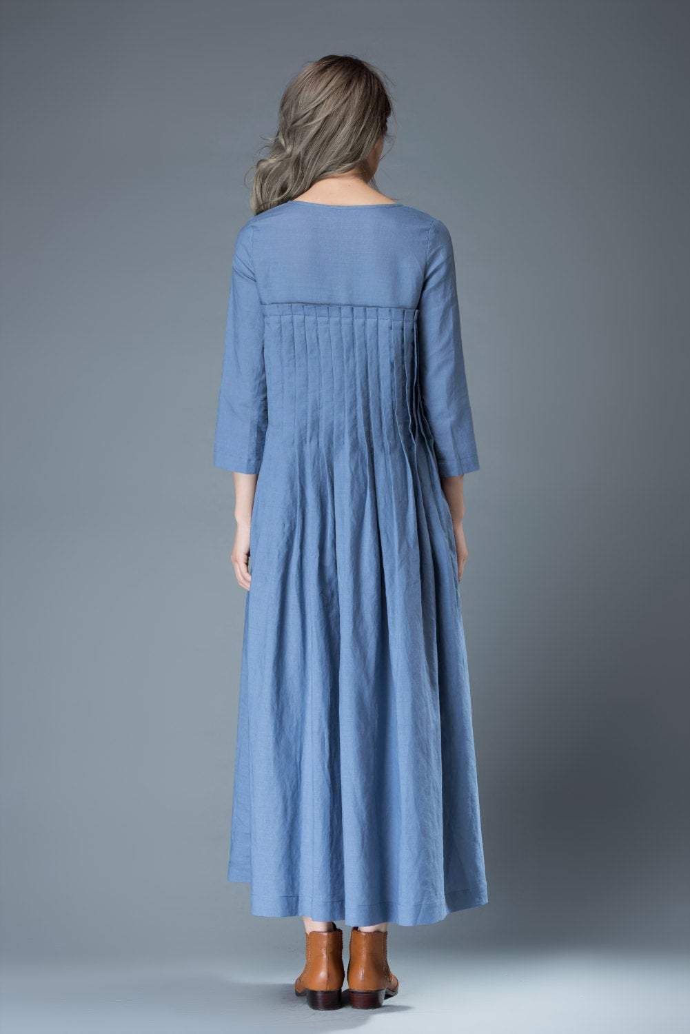 Linen dress for women, Maxi dress pockets, linen dress, long linen dress, womens dresses, loose linen dress, pleated dress, blue dress C811