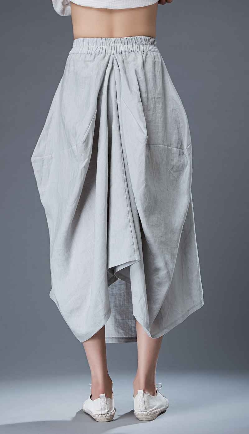 Modern Gray Skirt - Linen Casual Comfortable Everyday Trendy Contemporary Designer Women's Skirt C869