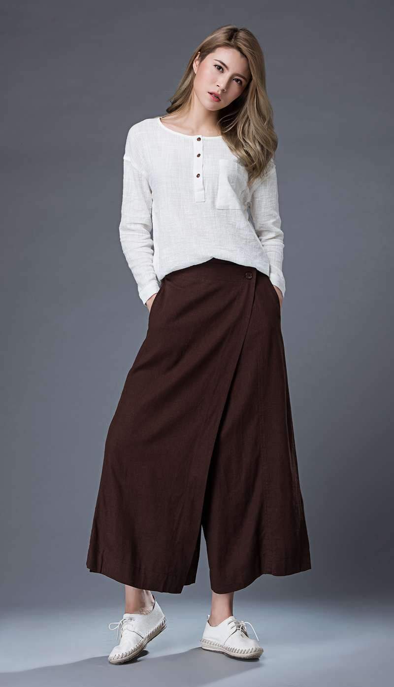 Linen wrap pants, brown wrap pants, linen pants, woman pants, wide leg pants, loose pants, palazzo pants, linen palazzo pants C862