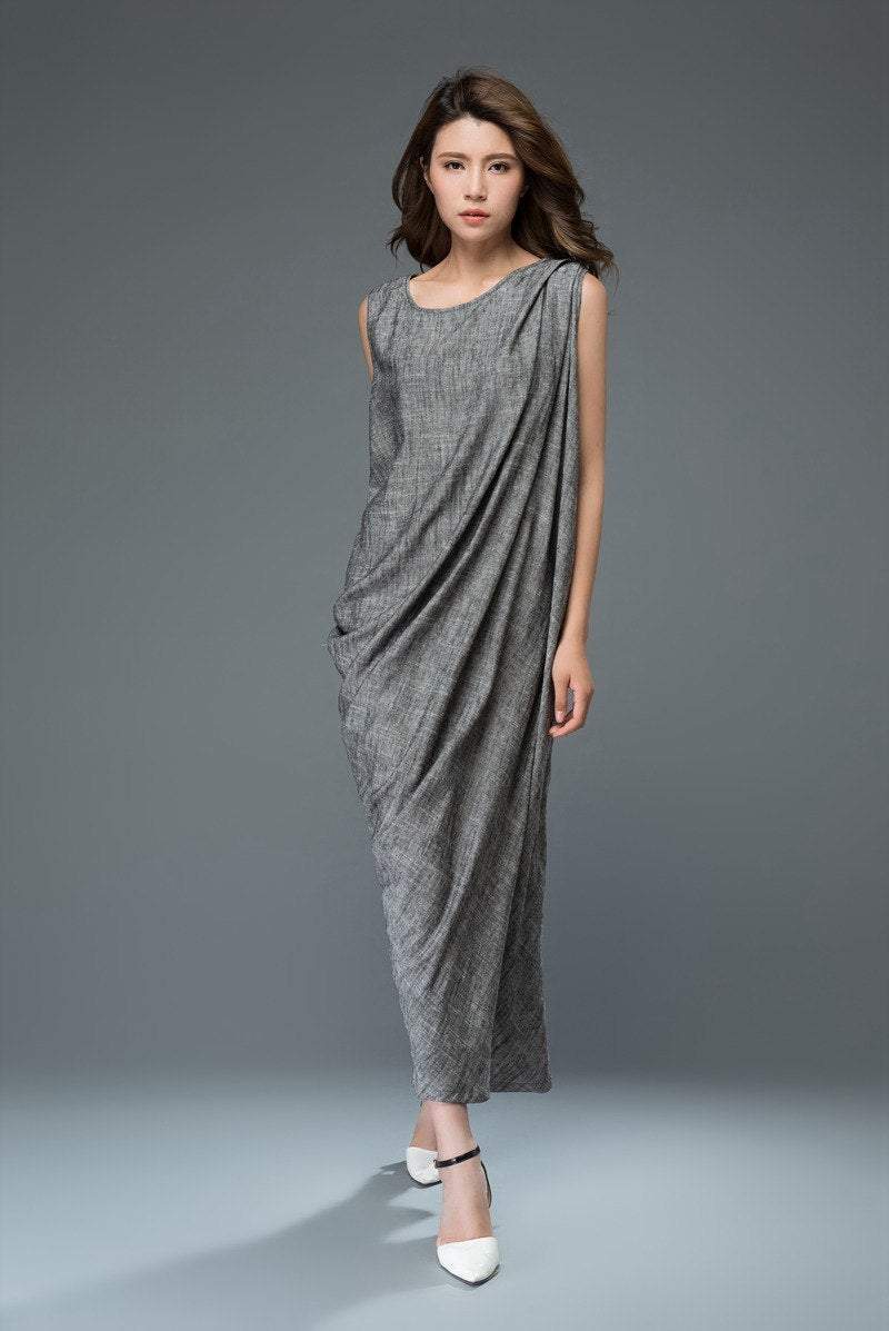Linen Dress, gray linen dress, linen hip dress, plus size dress, woman dress, linen dress for woman, party dress, linen dress woman (C923)