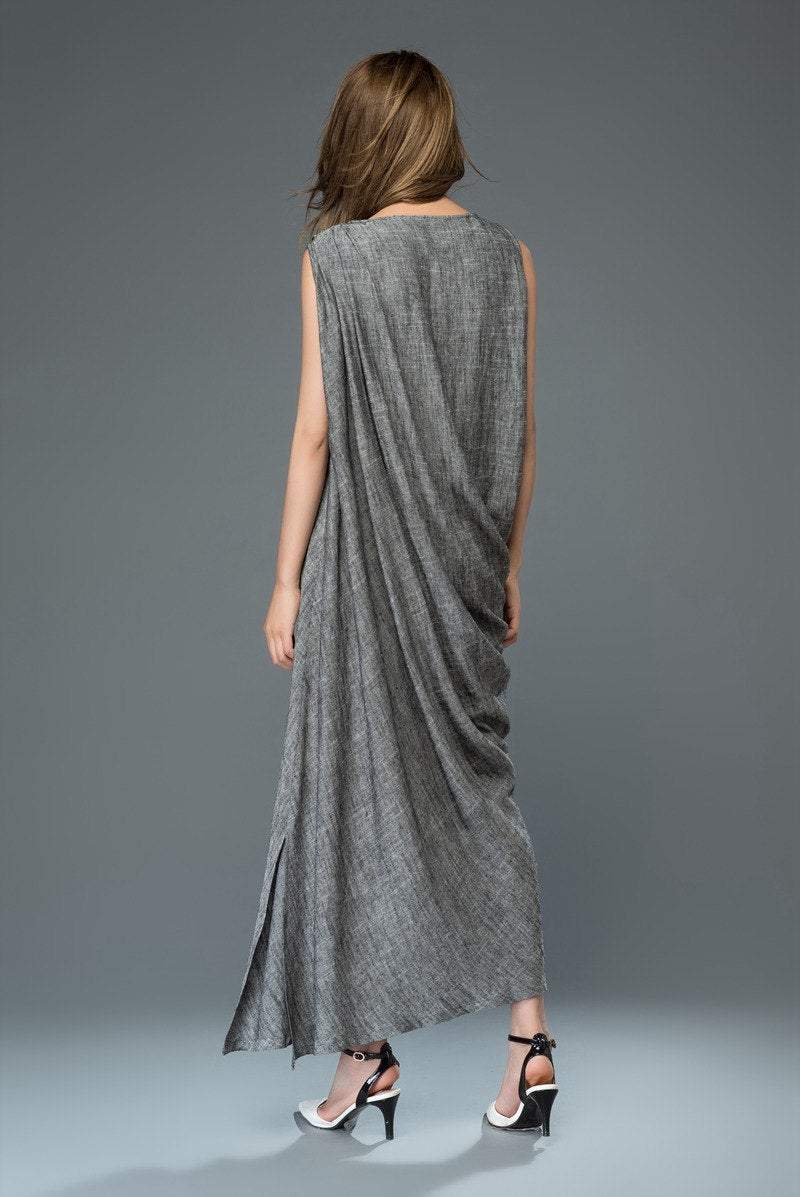 Linen Dress, gray linen dress, linen hip dress, plus size dress, woman dress, linen dress for woman, party dress, linen dress woman (C923)