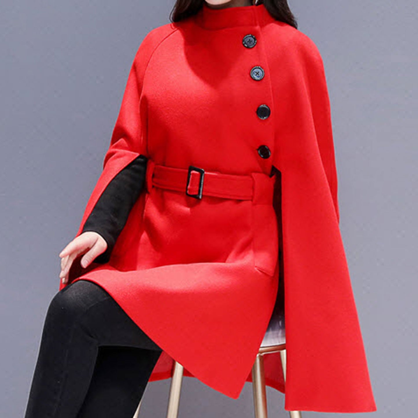 Oversized Wool Poncho Jacket, Winter Fall Short Cloak Coat C2546
