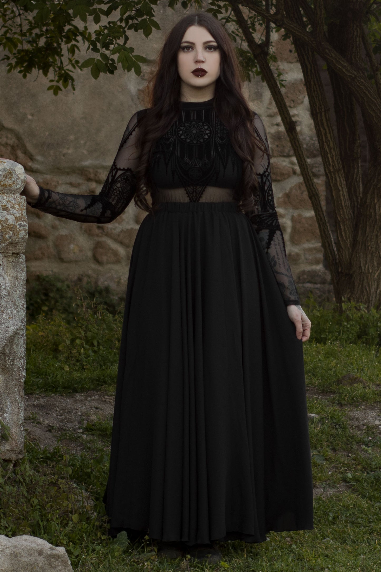 Black Chiffon Maxi Skirt c2895