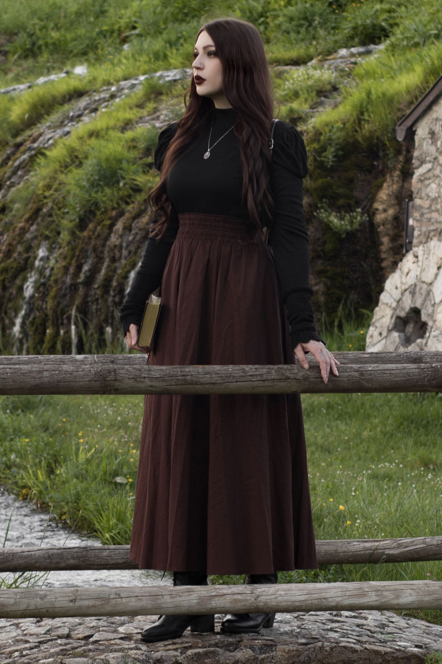 Brown Linen Maxi Skirt c2609