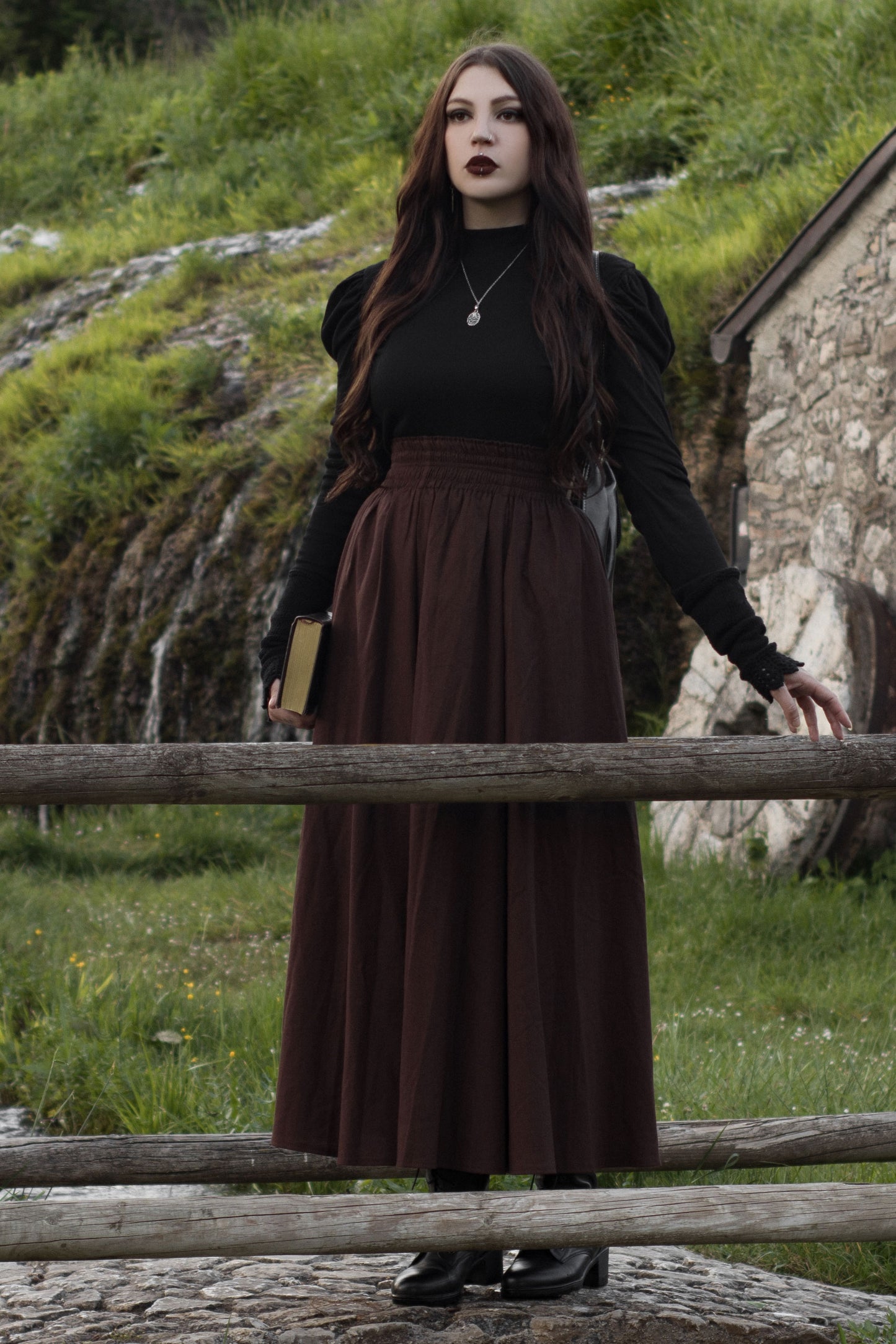 Brown Linen Maxi Skirt c2609