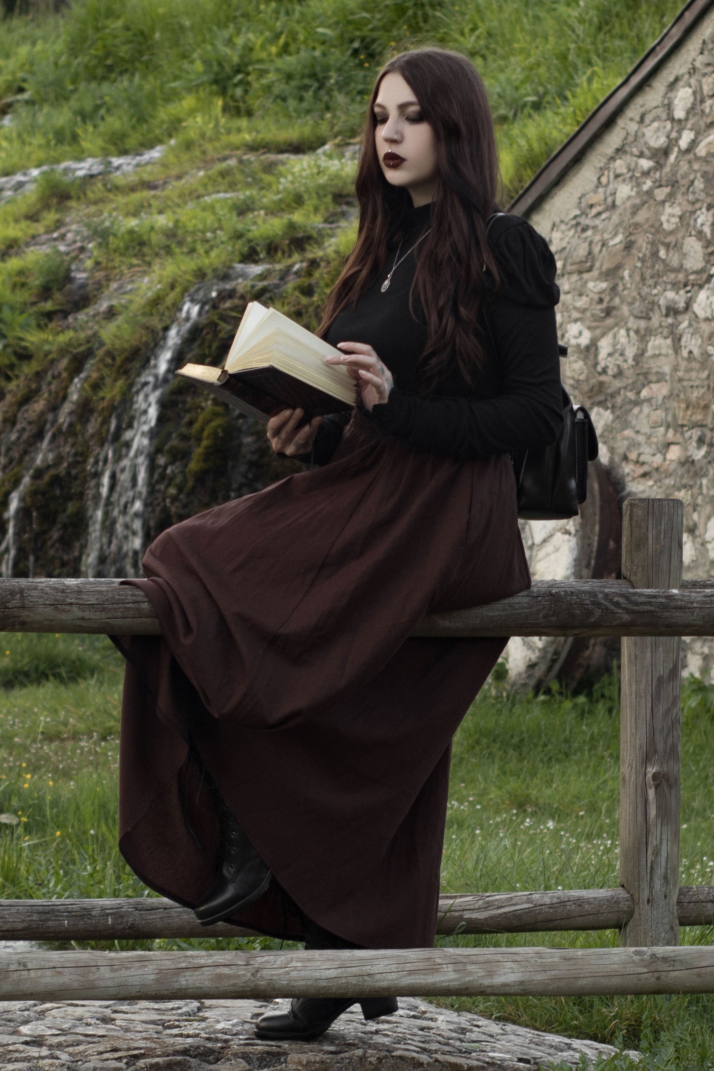 Brown Linen Maxi Skirt c2609