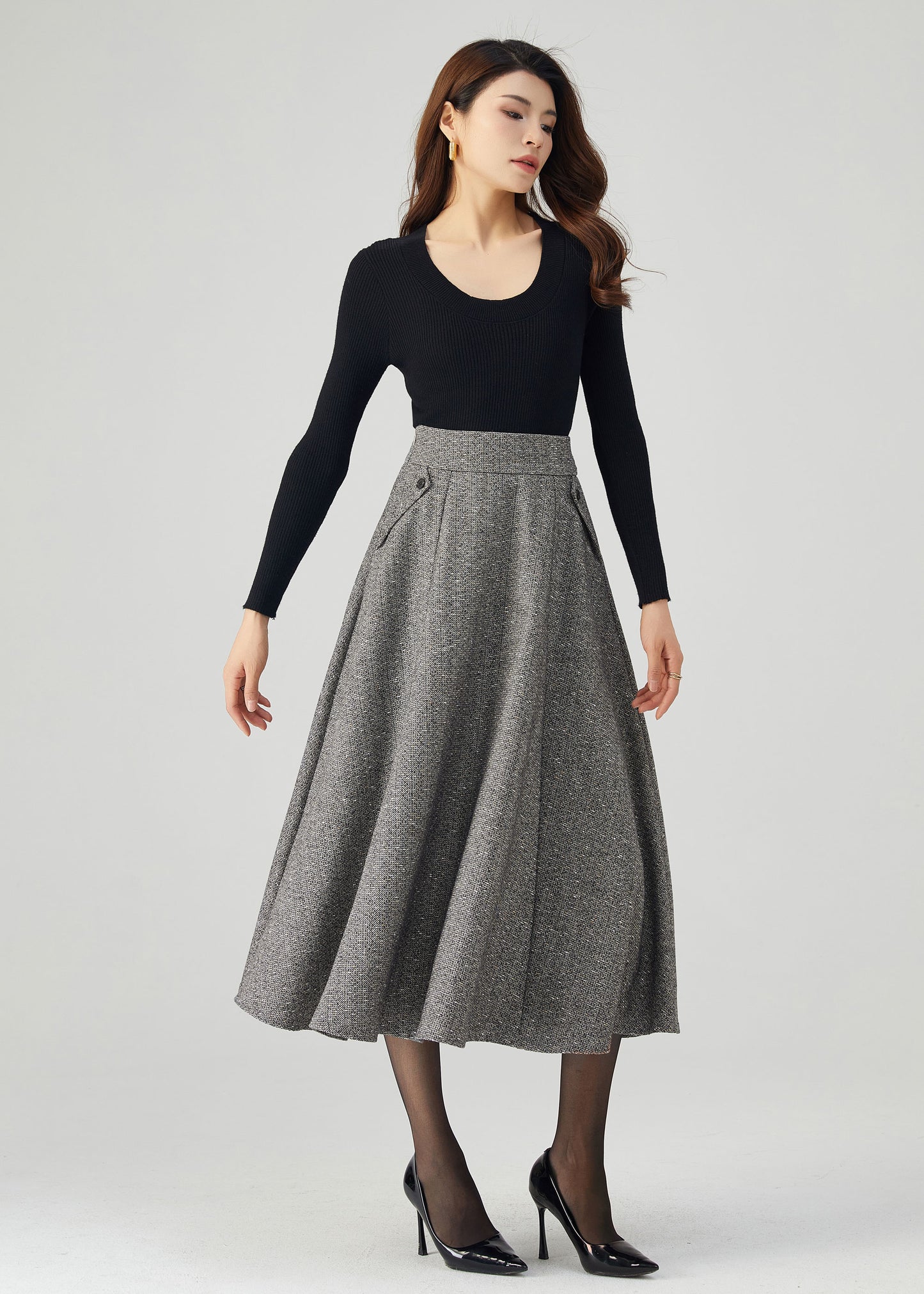 Wool Skirt, Midi Skirt Women C3551