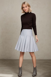 Pleated gray winter womens swing skirt C4379