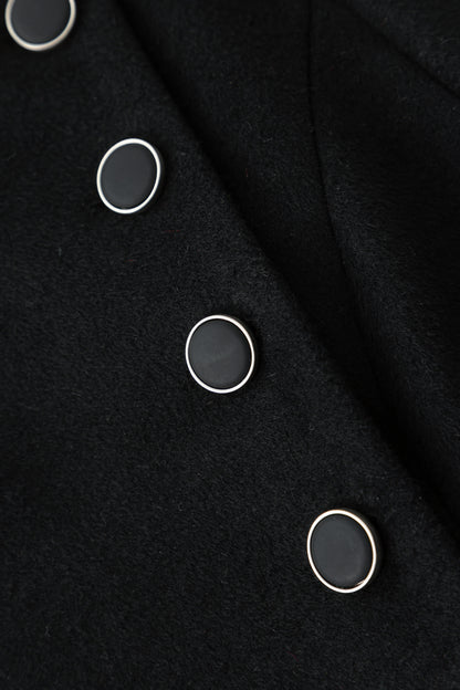 Winter Black button Long Wrap Wool Coat Women C4408