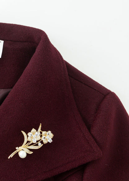 Burgundy Long Wool Coat Women C3693