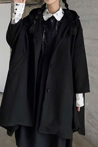 Irregular black winter wool cape coat C3650