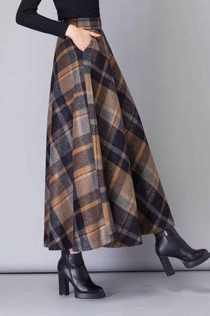 maxi plaid long wool skirt for women C3756