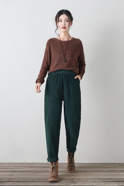 Baggy wide leg corduroy pants women C4342