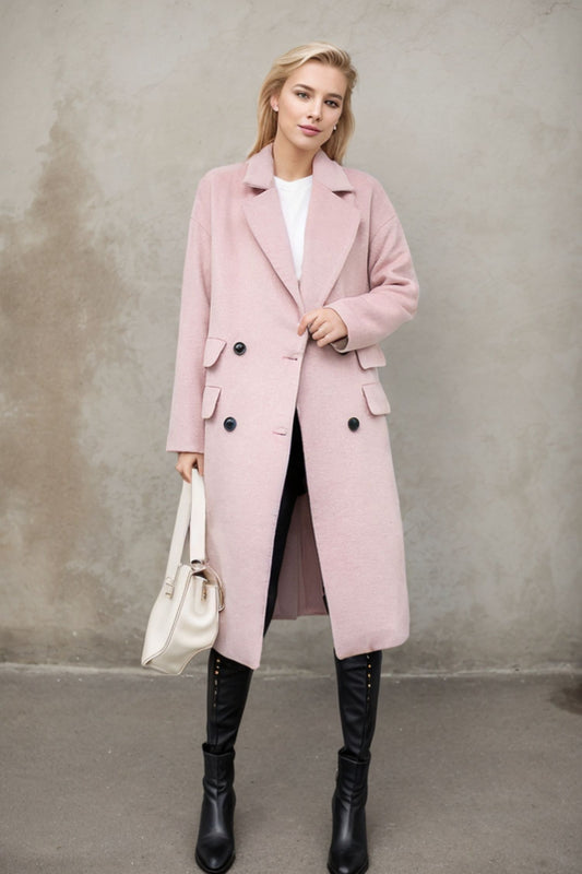 Long pink winter wool coat C4371