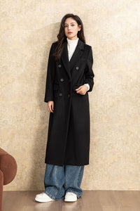 Black winter long casual wool coat C4467