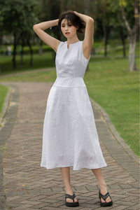 Sleeveless linen midi womens Dress C4013