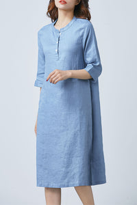 Summer casual blue linen dress C1669