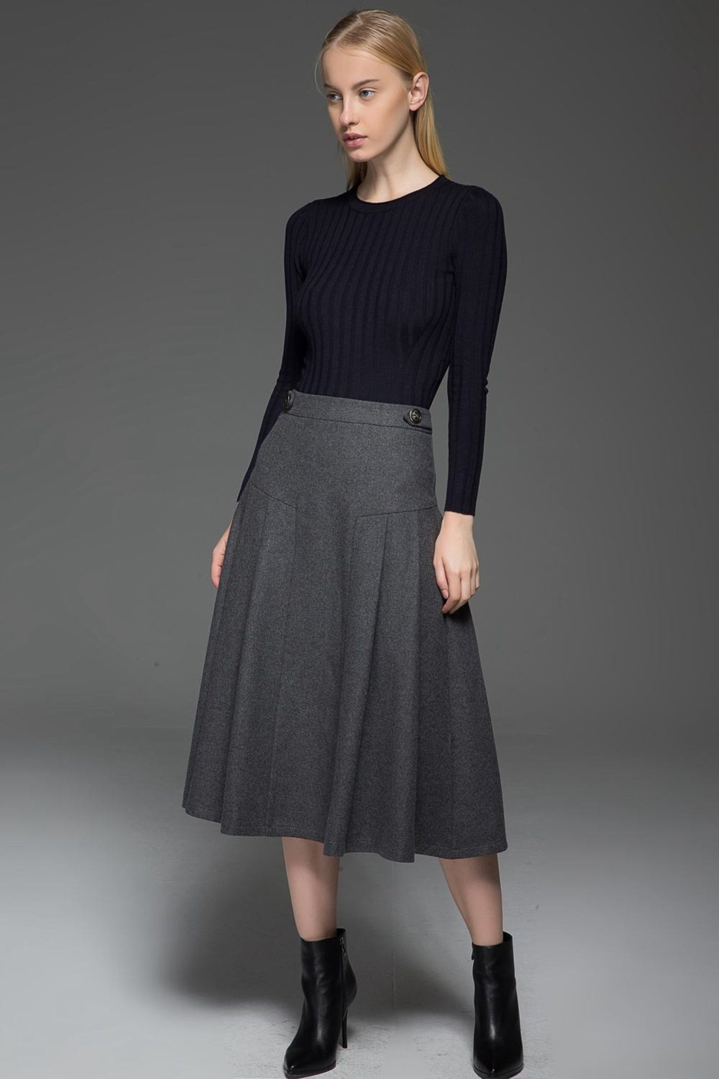 A line gray winter warm wool skirt  C772