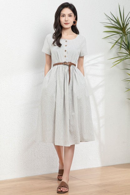 Oversized Button up Linen Dress with pockets c4979