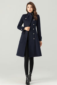 Womens Navy Blue Wool Coat C3699