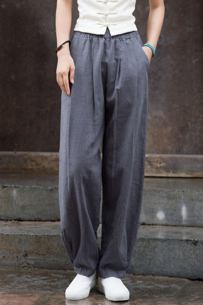 Orange Cotton Linen Lantern Pants - High Waist Wide Leg Comfort L0611