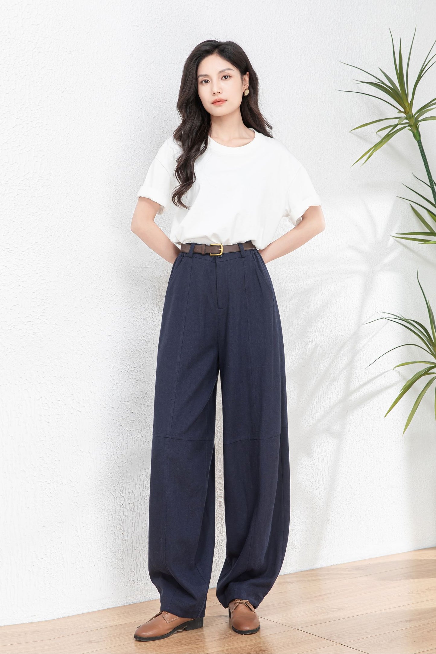 Womens wide leg Linen pants c4769