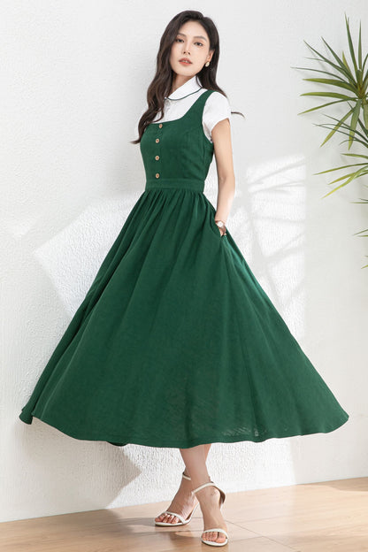Summer Green Linen Pinafore Dress c4983