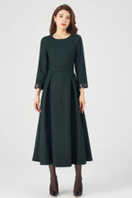 Load image into Gallery viewer, Womens Winter Green Midi Wool Dress C4325
