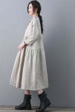 Load image into Gallery viewer, Loose Linen Midi Oversized Long Sleeve A line Dress with Pocket C1848
