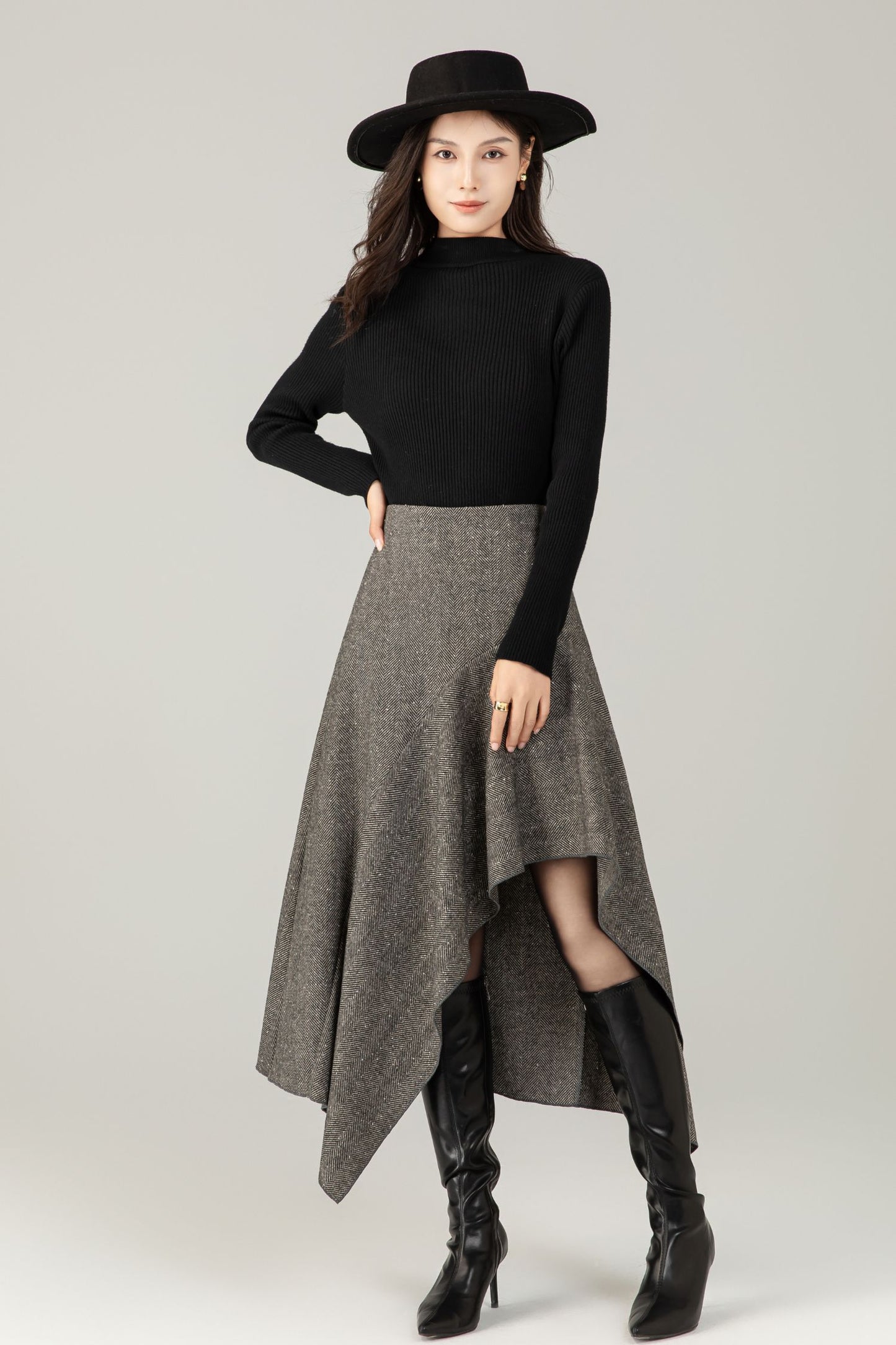 Gray irregular winter wool skirt women C5250