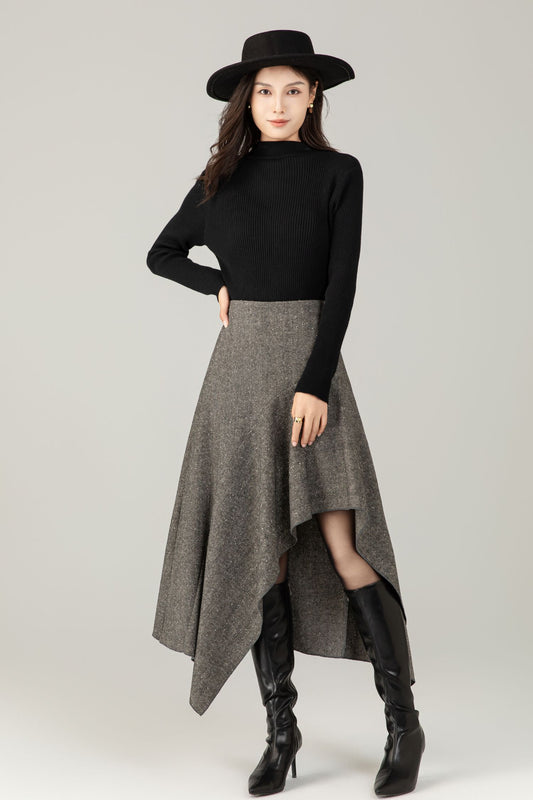 Gray irregular winter wool skirt women C5250