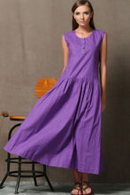 Load image into Gallery viewer, Purple Linen Dress - Loose-Fitting Fit and Flare Sleeveless Womens Dress with Pockets C541
