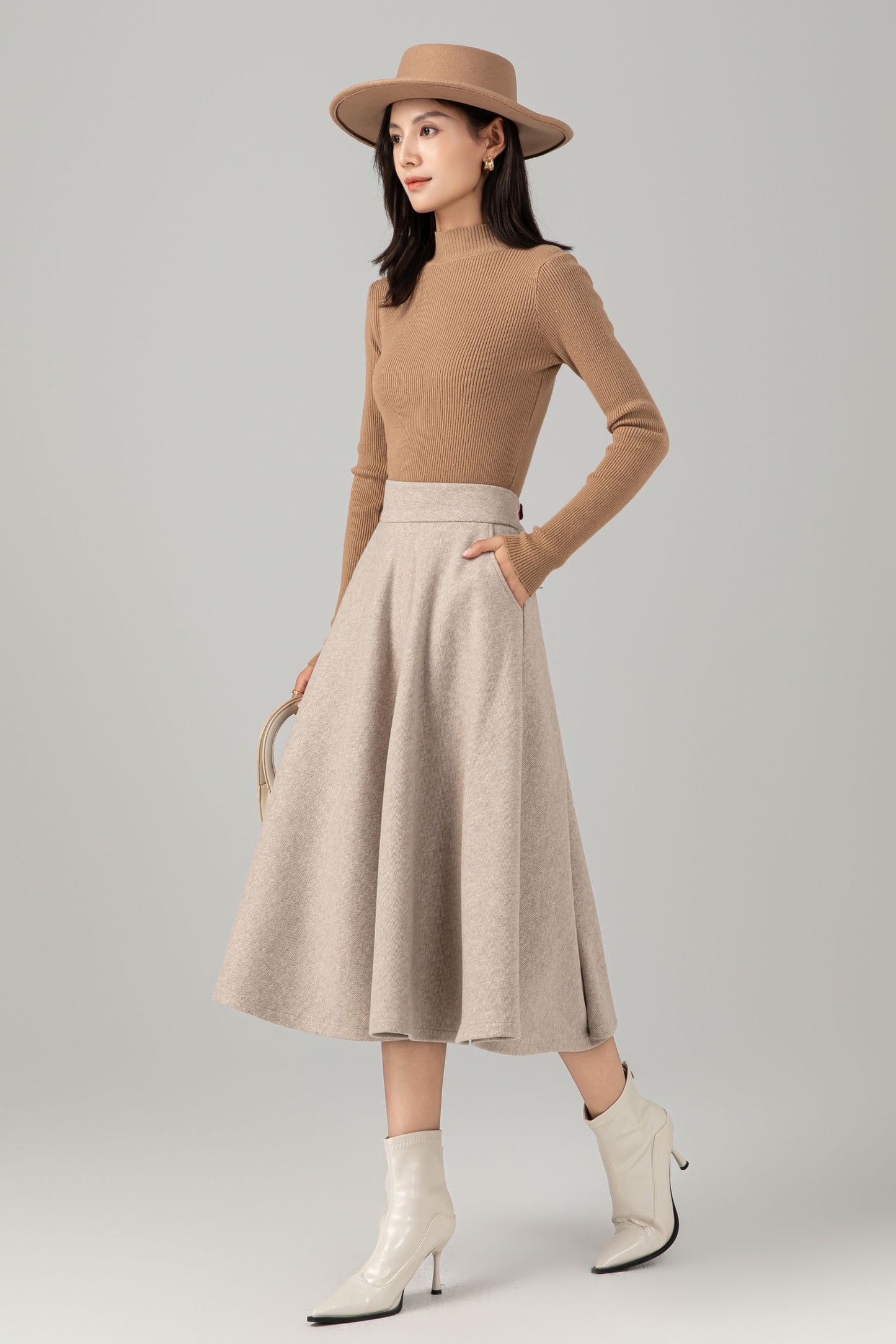 High Waisted A Line Wool Skirt C5279