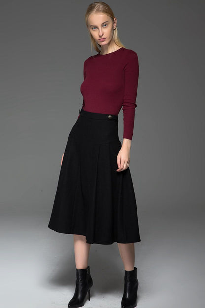 Classic black winter midi wool skirt C771