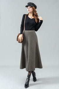 Plaid midi a line wool skirt C4446